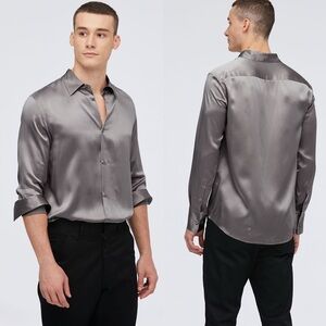 Lilysilk Mulberry Silk Basic Mens Shirt Blue Size Large